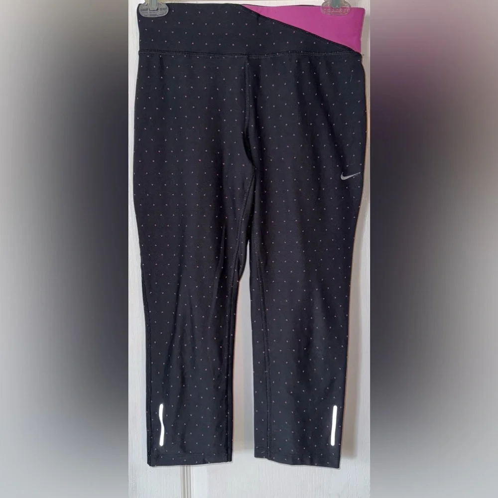 Nike Dri-FIT Capri Leggings Pink Black Polka Dot Print Size XS